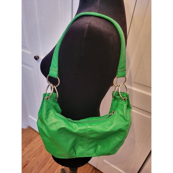 Kelly Green Faux Leather Mini Bag Silver Hardware y2k Retro Slouchy - Picture 2 of 6